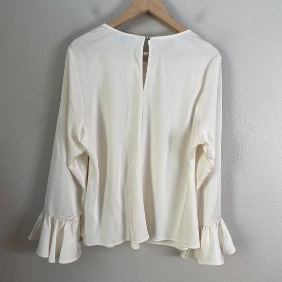 J Crew Womens Plus XXL Ruffled Cuff Blouse Ivory Long Sleeve Satin Top - Picture 7 of 8